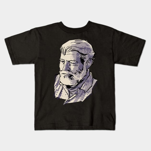 Ernest Hemingway Kids T-Shirt by Ed Labetski Art